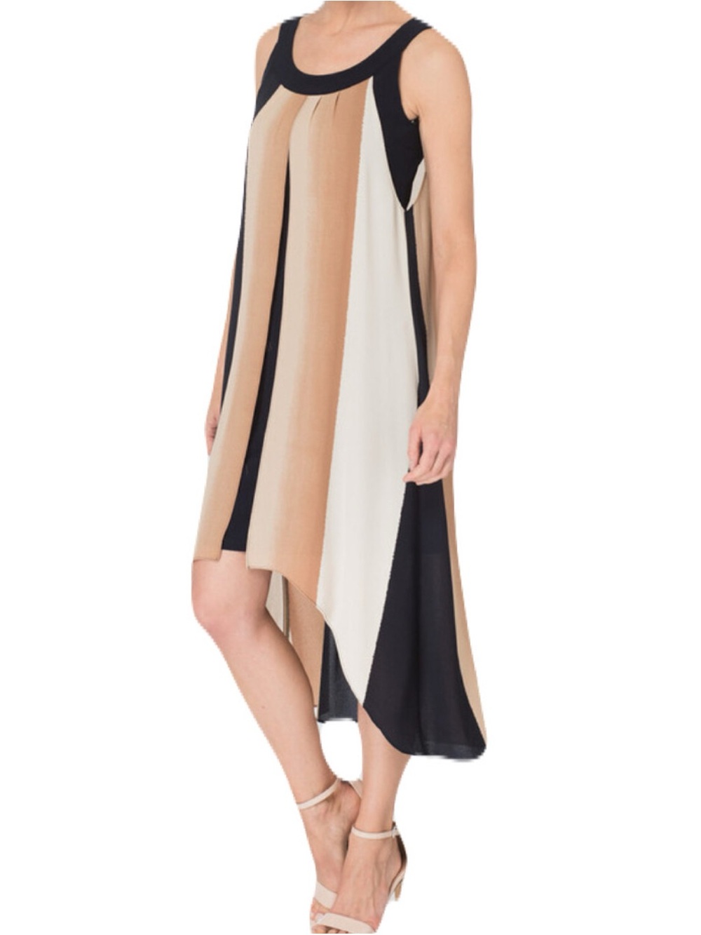 Joseph Ribkoff Women’s Size 6 Navy, Cream & Tan High-Low Colorblock Dress
